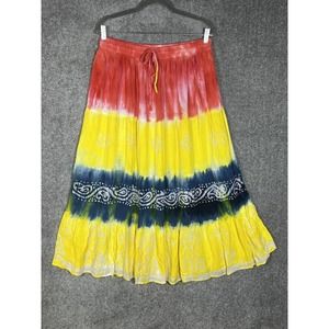 Magic Tie Dye Maxi‎ Skirt Womens Size 1X Pull On Elastic Waist Drawstring Rayon